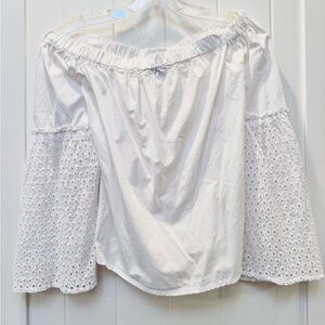 Who What Wear White Ruffled Smocked Blouse